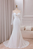 Ivory Trumpet Sweetheart Neck Satin Bridal Dress with Lace Long Sleeves