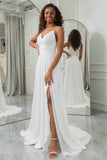 Ivory A-Line Chiffon Sweep Train Wedding Dress with Lace