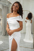 Load image into Gallery viewer, Simple Ivory One Shoulder Draped Wedding Dress with Slit
