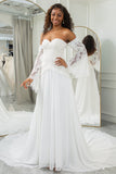 Ivory Sweetheart Detachable Flare Sleeves Boho Wedding Dress