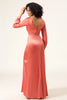 Load image into Gallery viewer, Terracotta A-Line V-Neck Satin Bridesmaid Dress With Slit
