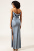 Load image into Gallery viewer, Dusty Blue Spaghetti Straps Sheath Satin Long Bridesmaid Dress