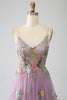 Load image into Gallery viewer, Mauve A-Line Spaghetti Straps Tulle Long Prom Dress With Embroidery