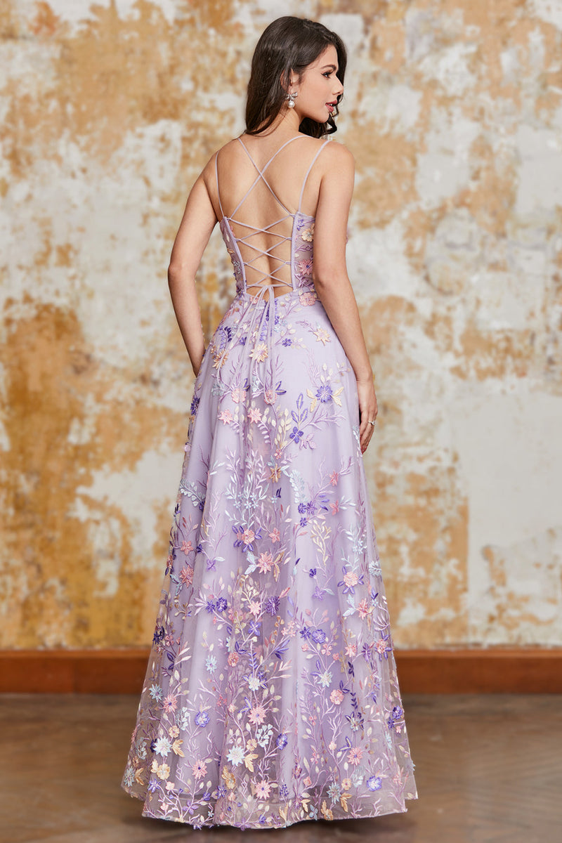 Load image into Gallery viewer, Gorgeous A Line Spaghetti Straps Light Purple Long Prom Dress with Appliques