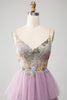 Load image into Gallery viewer, Mauve A-Line Corset Tiered Long Prom Dress With Appliques
