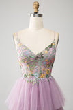 Mauve A-Line Corset Tiered Long Prom Dress With Appliques