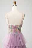 Mauve A-Line Corset Tiered Long Prom Dress With Appliques