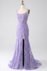 Load image into Gallery viewer, Mermaid Lace-Up Back Lilac Sequins Prom Dress with Slit