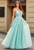 Load image into Gallery viewer, Mint Ball-Gown Detachable Sleeves Beaded Prom Dresses With Appliques