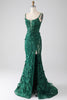 Load image into Gallery viewer, Dark Green Mermaid Spaghetti Straps Long Prom Dress with Appliques