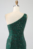 Load image into Gallery viewer, Sparkly Dark Green Beaded Long Mermaid Lace Prom Dress with Slit