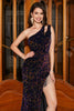 Load image into Gallery viewer, Sparkly Mermaid One Shoulder Black Sequins Long Prom Dress with Slit