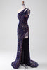 Load image into Gallery viewer, Black Mermaid One Shoulder Sequins Long Prom Dress with Slit
