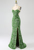 Load image into Gallery viewer, Mermaid Off the Shoulder Olive Printed Long Prom Dress with Split Front