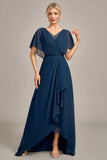 Navy A-Line Asymmetrical Sequins Mother of the Bride Dress With Beading