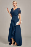 Navy A-Line Asymmetrical Sequins Mother of the Bride Dress With Beading