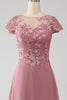 Load image into Gallery viewer, Dusty Rose A-Line Scoop Illusion Tea-Length Mother of the Bride Dress With Sequins
