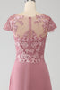 Load image into Gallery viewer, Dusty Rose A-Line Scoop Illusion Tea-Length Mother of the Bride Dress With Sequins