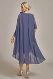 Sheath Scoop Beaded Knee-Length Chiffon Mother of the Bride Dress