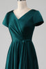 Load image into Gallery viewer, Peacock Satin V-neck A-line Pleated Mother of the Bride Dress
