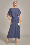 Sheath Scoop Tea-Length Stormy Chiffon Mother of the Bride Dress