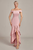 Pink Mermaid Asymmetrical Ruffled Mother of the Bride Dress