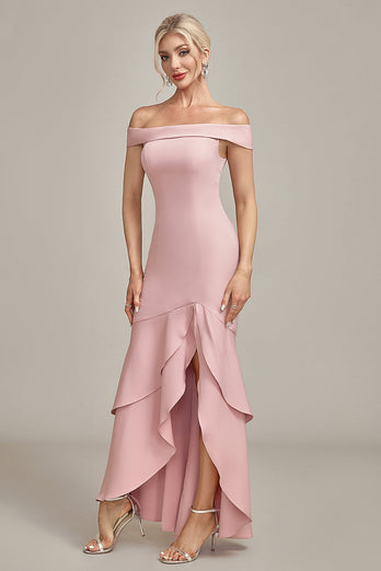 Pink Mermaid Asymmetrical Ruffled Mother of the Bride Dress
