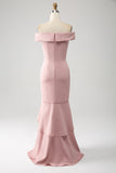 Pink Mermaid Ruffled Mother of the Bride Dress