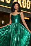 Sparkly A-line Dark Green Corset Prom Dress with Slit