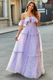 Off The Shoulder Lilac Corset A-Line Long Prom Dress