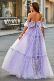 Off The Shoulder Lilac Corset A-Line Long Prom Dress