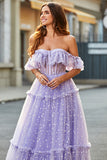 Off The Shoulder Lilac Corset A-Line Long Prom Dress