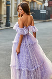 Off The Shoulder Lilac Corset A-Line Long Prom Dress