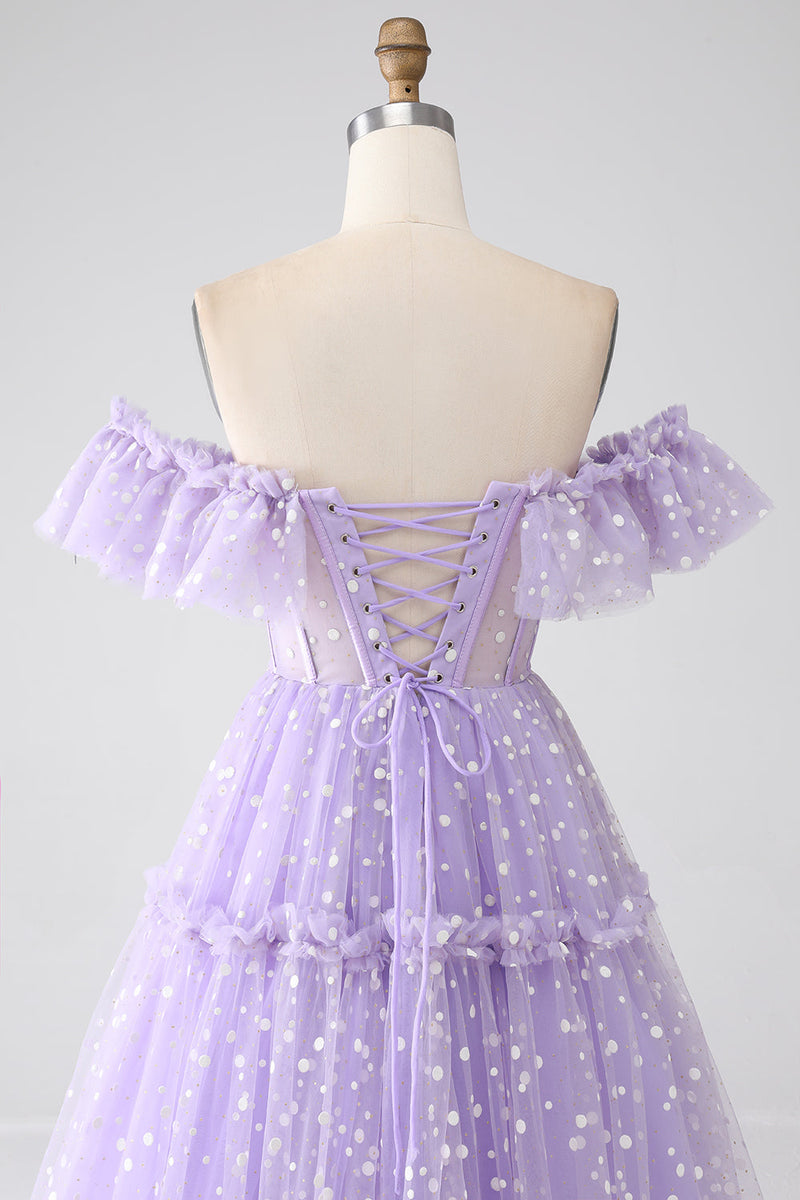 Load image into Gallery viewer, Off The Shoulder Lilac Corset Prom Dress
