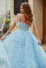 Load image into Gallery viewer, Spaghetti Straps Sky Blue A-Line Corset Prom Dress with Florals
