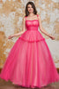 Load image into Gallery viewer, Princess A Line Spaghetti Straps Fuchsia Long Prom Dress with Ruffles