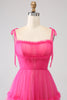 Load image into Gallery viewer, Fuchsia A-Line Ruffled Long Tulle Prom Dress