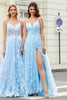 Load image into Gallery viewer, Charming A Line Spaghetti Straps Sky Blue Long Prom Dress with Split Front
