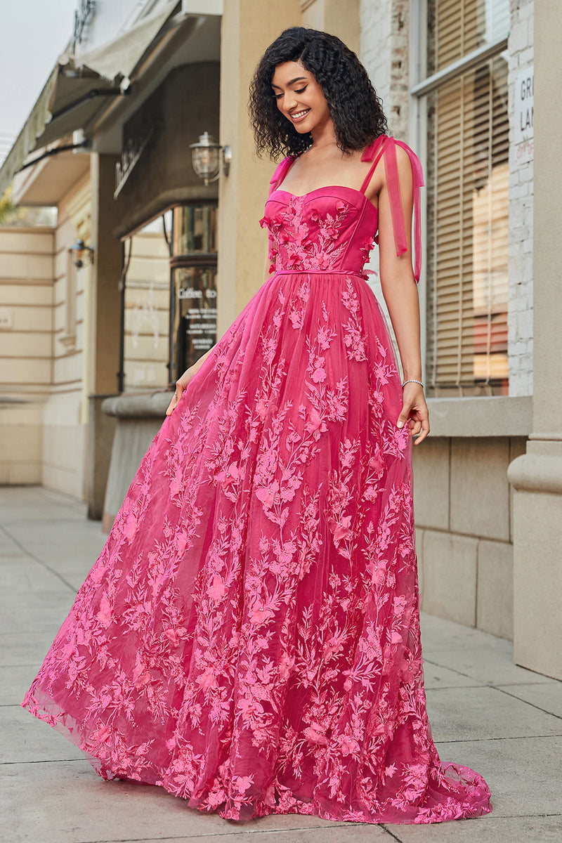 Load image into Gallery viewer, Spaghetti Straps Hot Pink A-Line Long Prom Dress with Slit