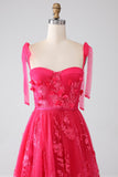 A-Line Spaghetti Straps Fuchsia Long Prom Dress with Slit