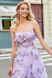 Gorgeous A Line Spaghetti Straps Lilac Long Prom Dress with 3D Flowers