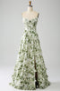 Load image into Gallery viewer, Green A-Line Spaghetti Straps Printed Pleated Long Bridesmaid Dress With Slit