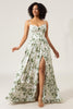 Load image into Gallery viewer, A-Line Spaghetti Straps Green Printed Long Bridesmaid Dress With Slit