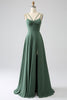 Load image into Gallery viewer, Eucalyptus A-Line Spaghetti Straps Backless Pleated Long Bridesmaid Dress