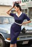 Navy Bodycon 1960s Dress with Short Sleeves