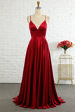 Simple A Line Spaghetti Straps Burgundy Long Prom Dress with Cirss Cross Back