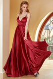 Burgundy Spaghetti Straps Simple Prom Dress