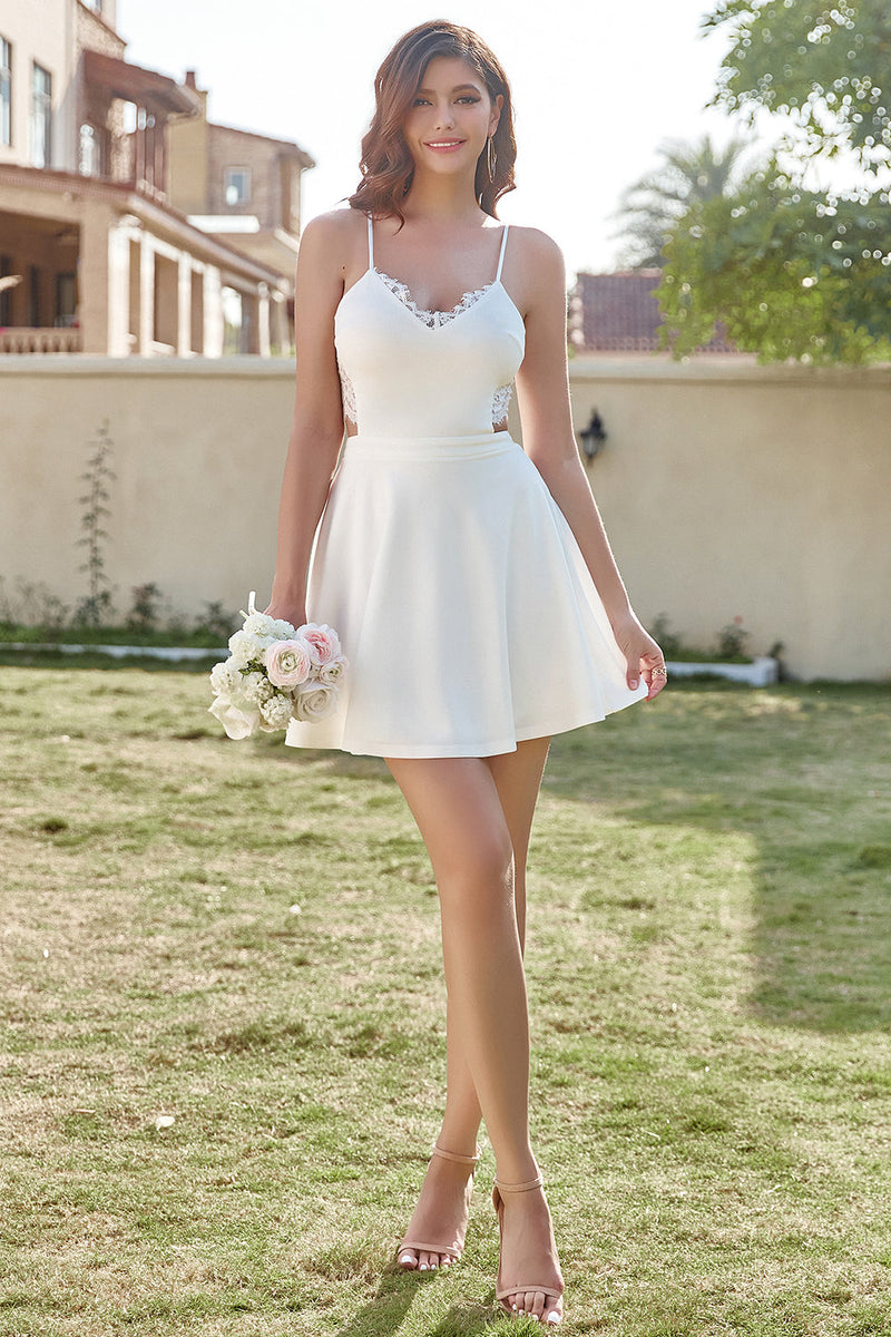 Load image into Gallery viewer, A Line Spaghetti Straps White Short Graduation Dress