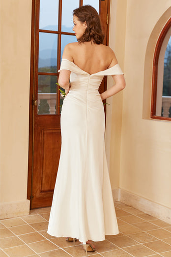 Simple Off the Shoulder Boho Wedding Dress