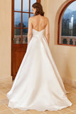 White Satin Sweetheart Wedding Dress with Slit